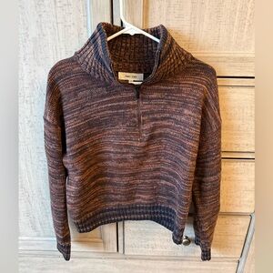 Evereve Brown Marled Half-Zip Knit Sweater